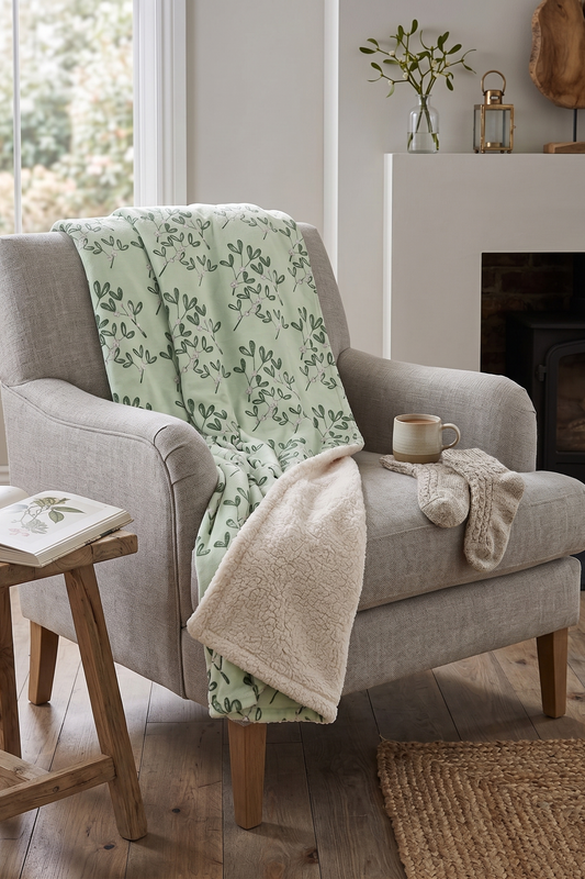 'Mistletoe Sage' Luxury Sherpa Fleece Blanket