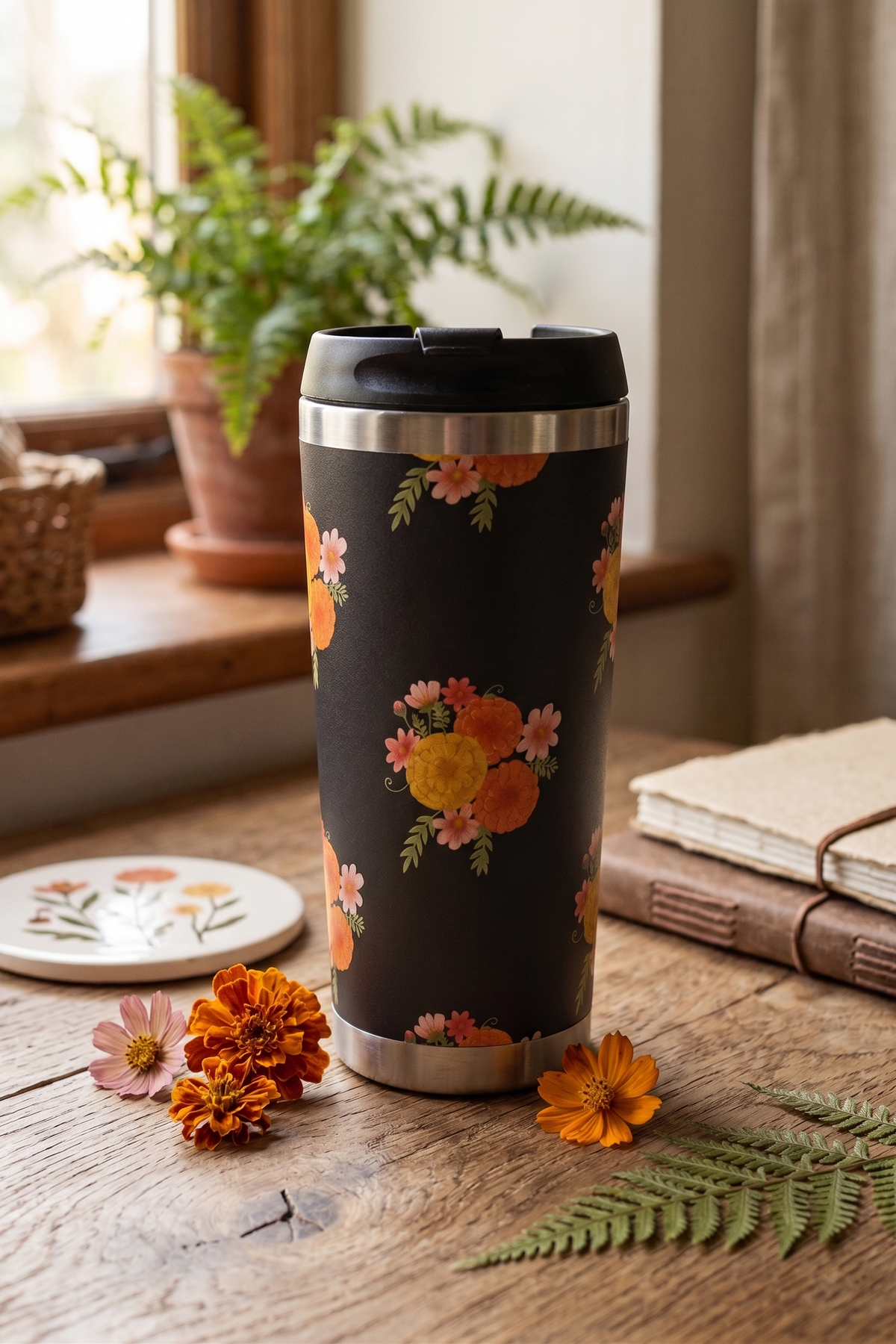 'Marigolds & Cosmos' Stainless Steel & Travel Mug Range