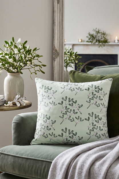 'Mistletoe Sage' Velvet Shimmer Cushion