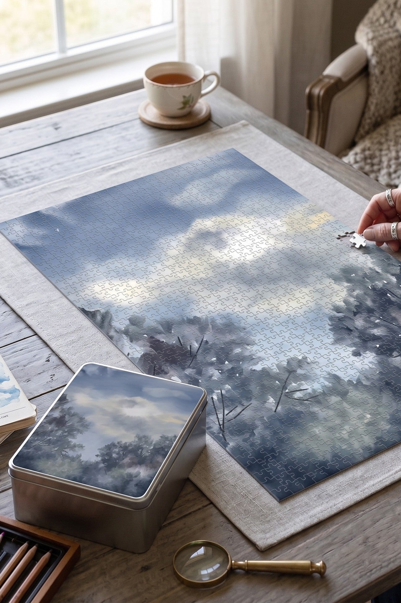 'Moonlit Clouds': 1000-Piece Jigsaw Puzzle in Storage Tin