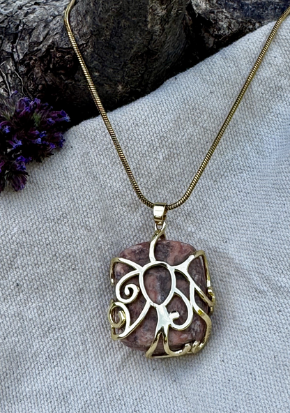 Maen Y Tir . . . Peach Calcite Gold-Frame Pendant