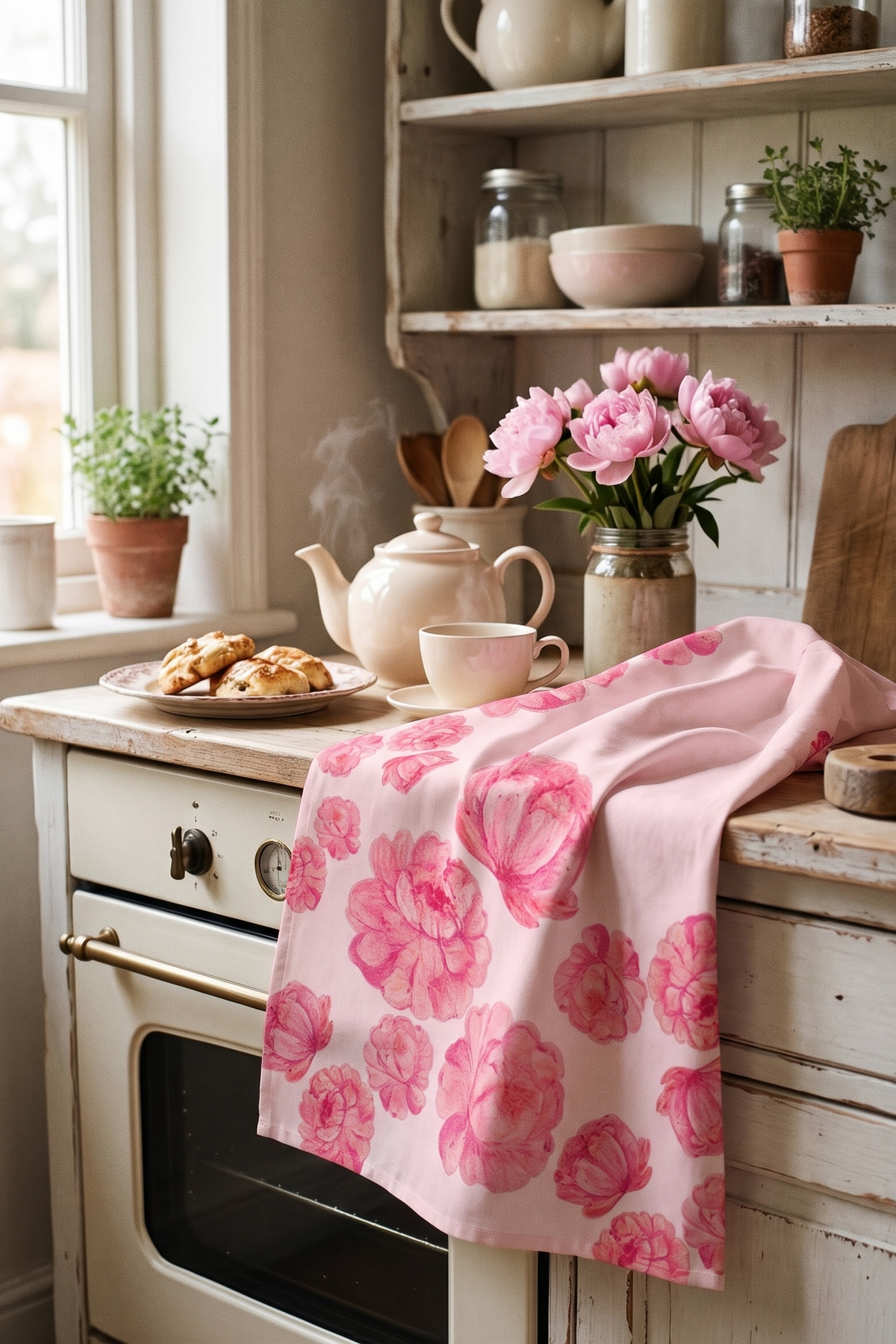 'Pink Peonies in Blush' Artisan Kitchen Tea Towel