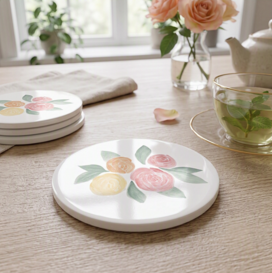 Watercolor Rose Cluster: Gloss Ceramic Coaster