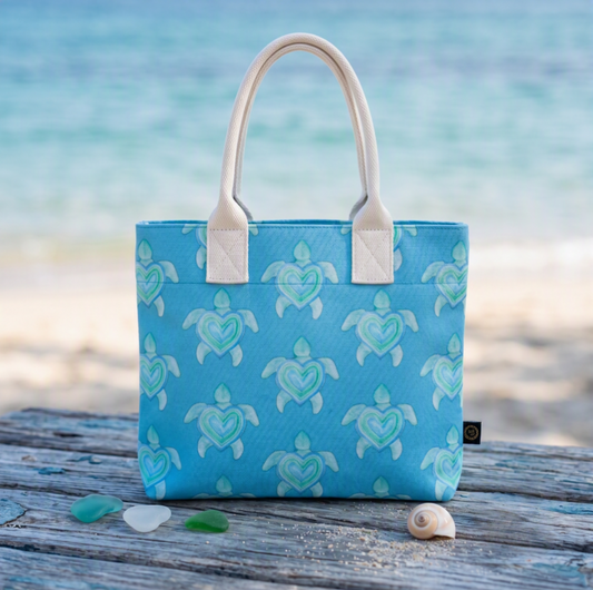 Sea Turtle & Aquamarine: Luxury Organic Canvas Tote Bag