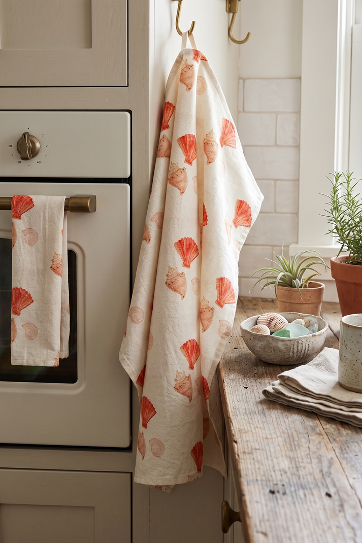 'Tropical Shells' Artisan Kitchen Tea Towel | Welsh & Wild