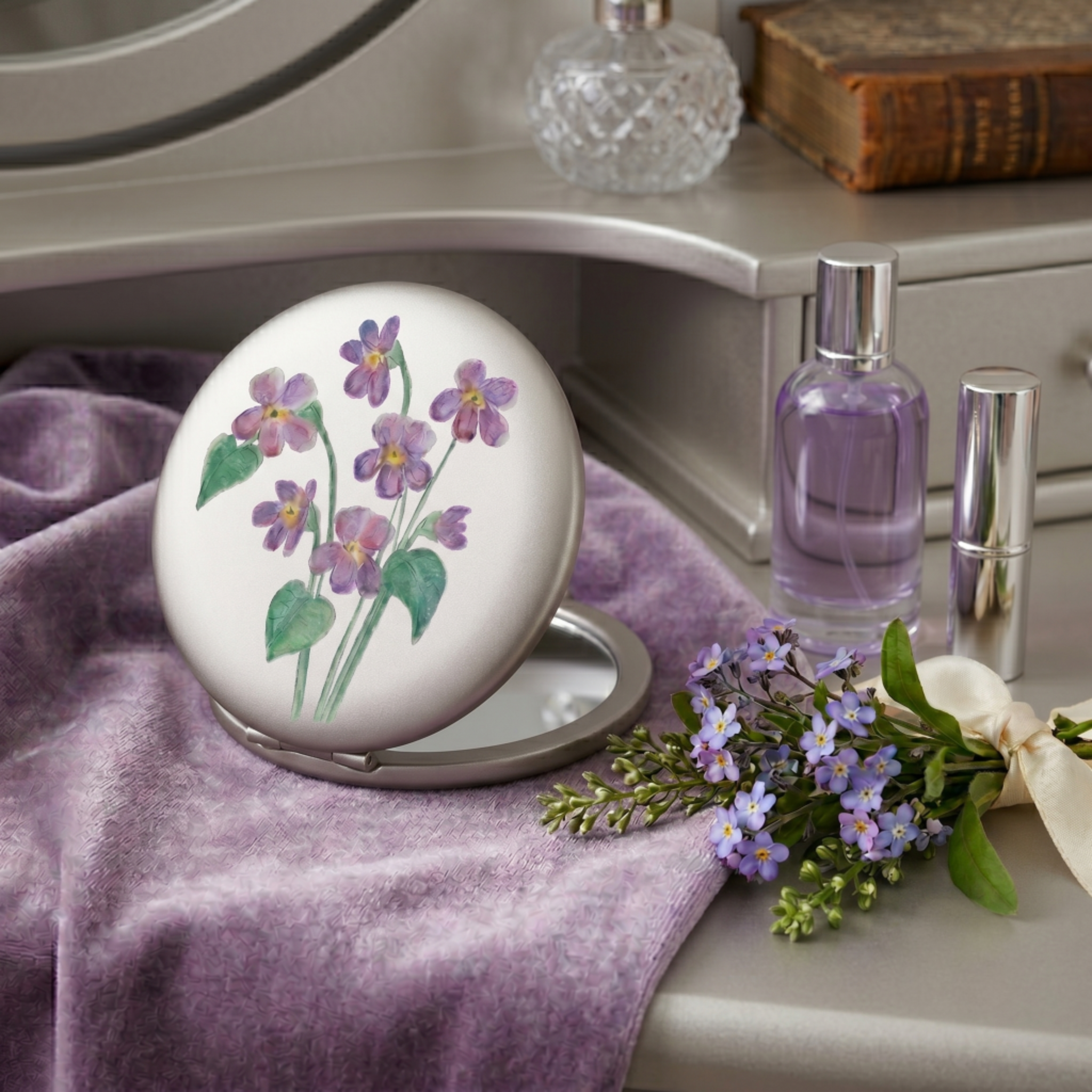 Velvet Violets: Luxury Hinged Pocket Mirror
