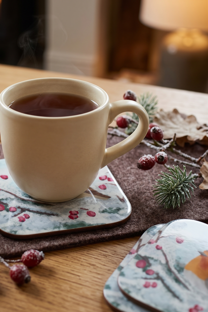 'Winter Robin' High-Gloss Wooden Coasters