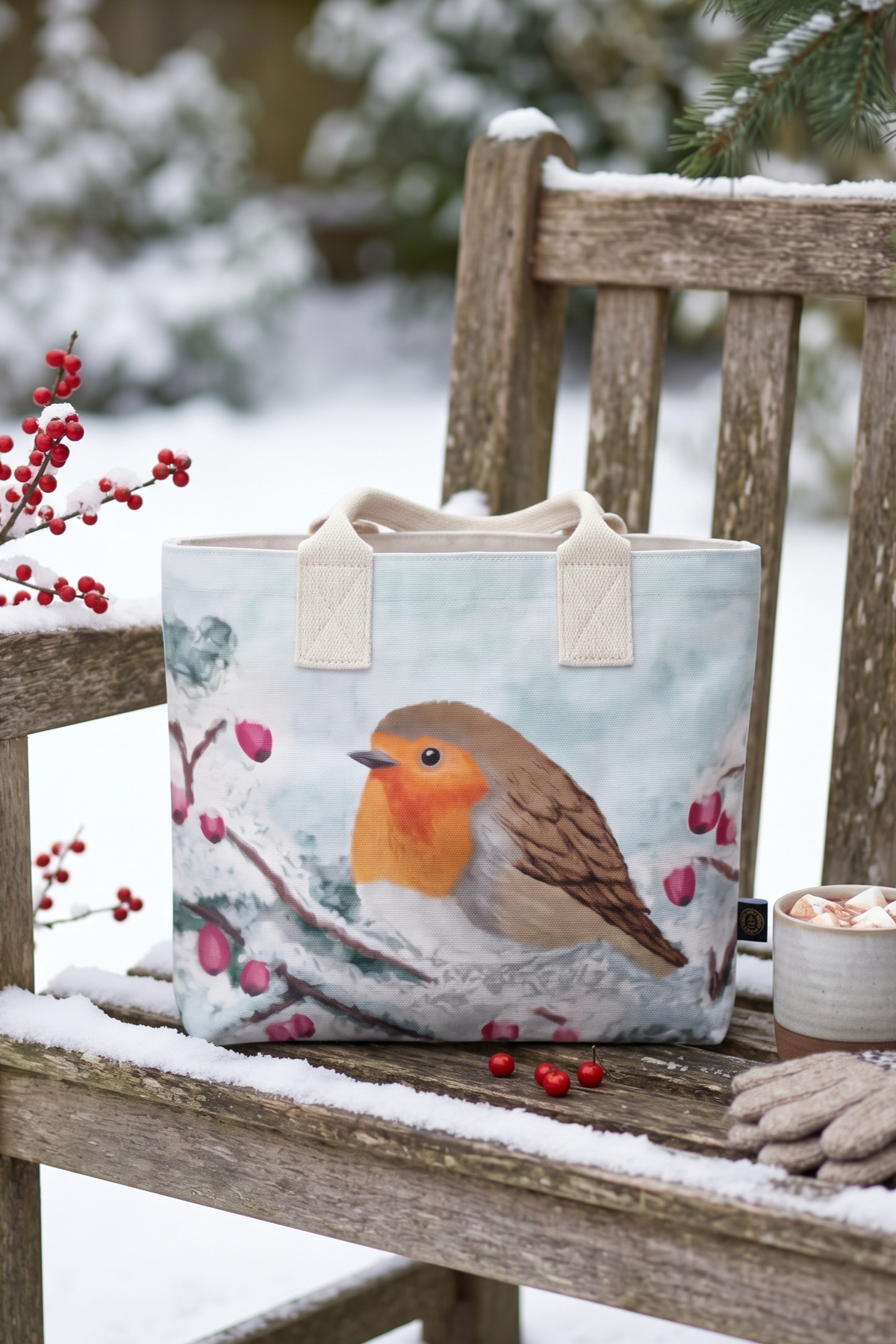 'Winter Robin' Organic Cotton Totelet Bag
