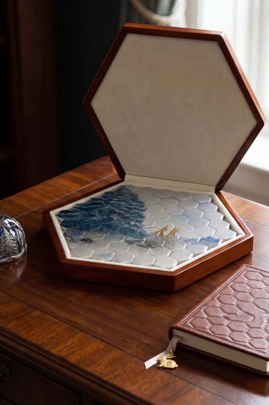'Winter Tails' Ceramic Tile Keepsake Puzzle in Pecan Wood Box