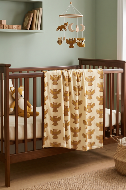 'Woodland Owl' Luxury Fleece Baby Blanket